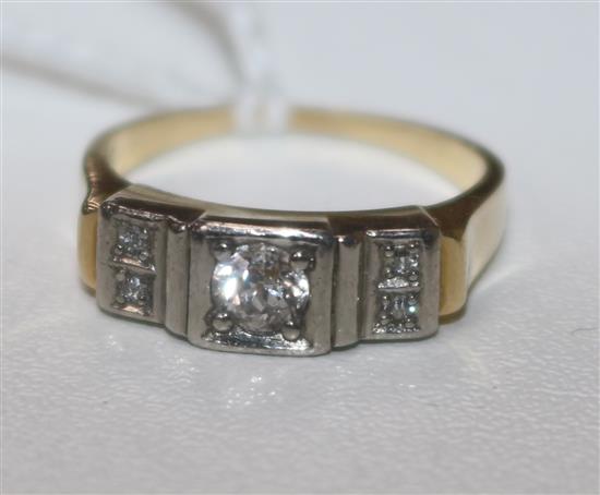 A 14ct gold and five stone diamond ring, size J.